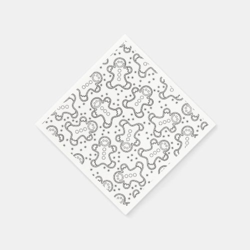 Cute Black and White Christmas Gingerbreads Paper Napkins