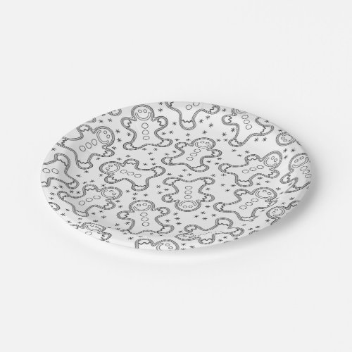 Cute Black and White Christmas Gingerbreads Paper Plates
