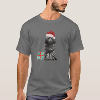 Cute Black And White Cockapoo Puppy Christmas Sant T-Shirt