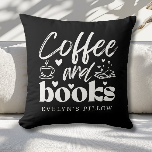 Cute Black and White Coffee and Book Lovers Custom Throw Pillow