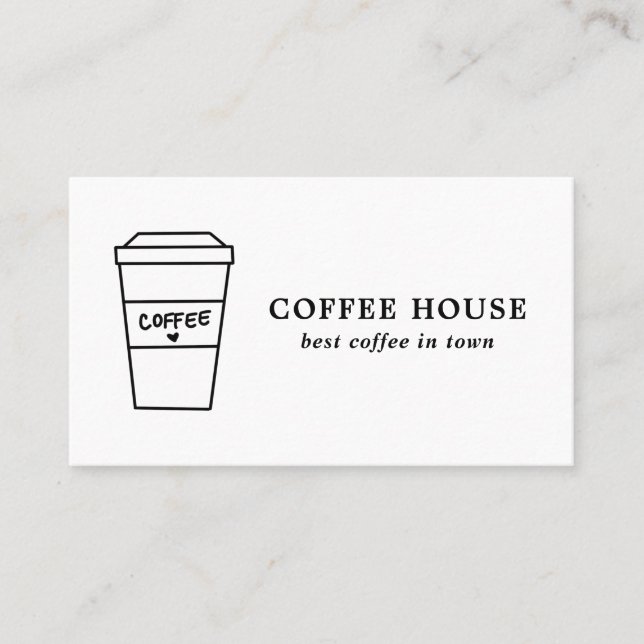 Cute Black and White Coffee Cup Coffee Shop Business Card (Front)