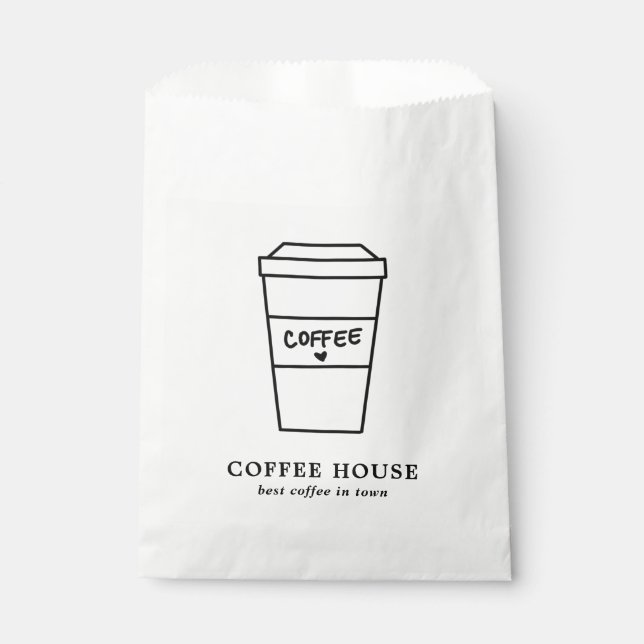 Cute Black and White Coffee Cup Coffee Shop Favor Bag (Front)