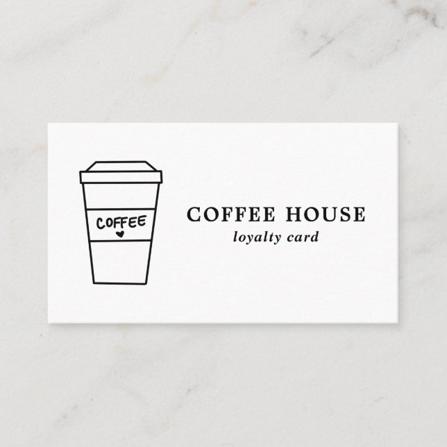 Cute Black and White Coffee Cup Coffee Shop Loyalty Card (Front)