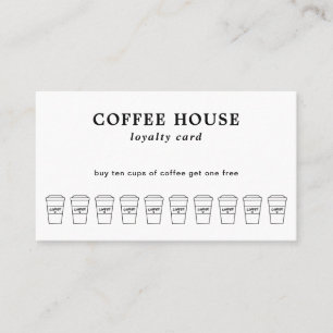 Cute Black and White Coffee Cup Coffee Shop Loyalty Card