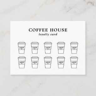 Cute Black and White Coffee Cup Coffee Shop Loyalty Card