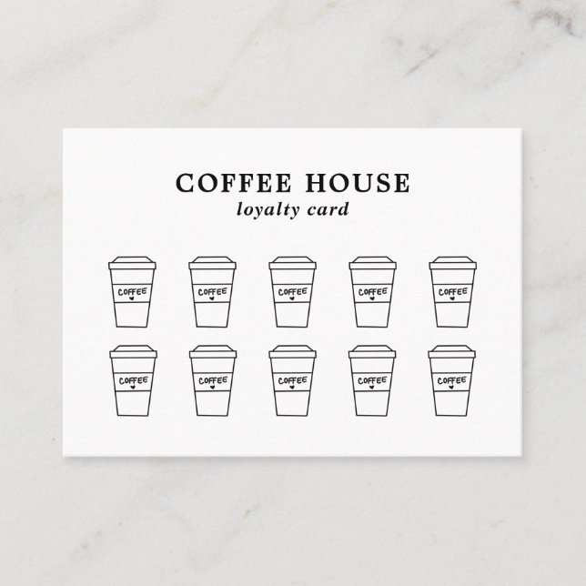 Cute Black and White Coffee Cup Coffee Shop Loyalty Card (Front)