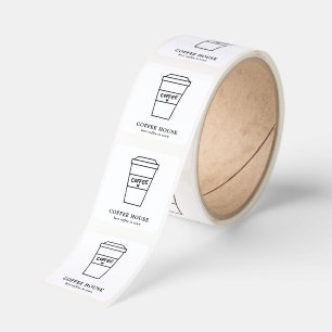 Cute Black and White Coffee Cup Coffee Shop Square Sticker