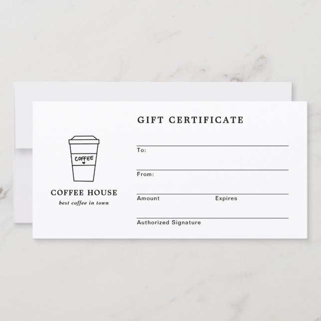 Cute Black and White Coffee Shop Gift Certificate (Front)