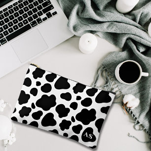 Cute Black and White Cow Pattern Monogrammed Accessory Pouch