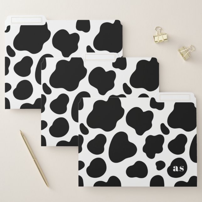Cute Black and White Cow Pattern Monogrammed File Folder (Set)
