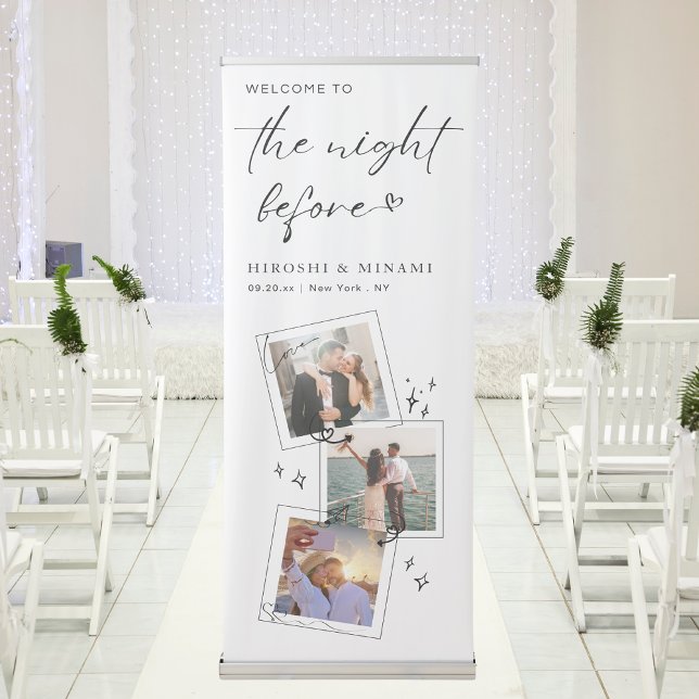 Cute Black And White Custom Photo Rehearsal Dinner Retractable Banner (Creator Uploaded)
