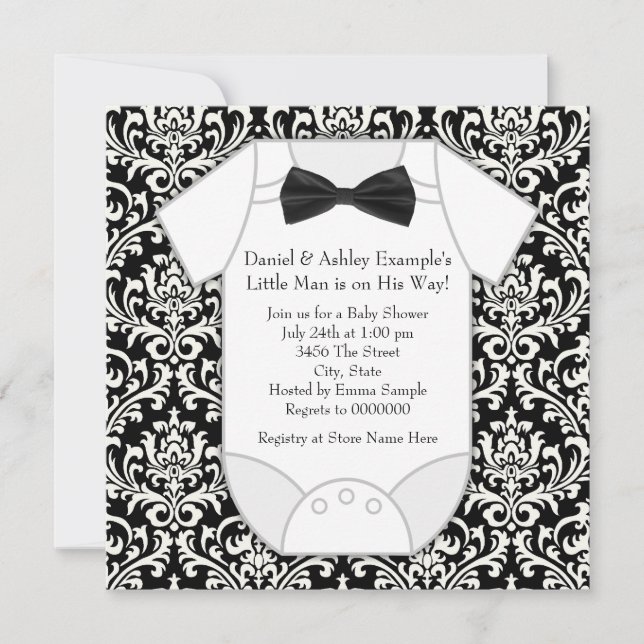 Cute Black and White Damask Baby Shower Invitation (Front)