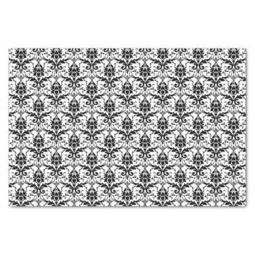 Cute Black And White Damask Floral Pattern Tissue Paper