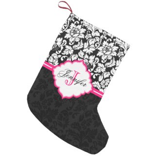 Cute Black And White Damask With Pink Stripe