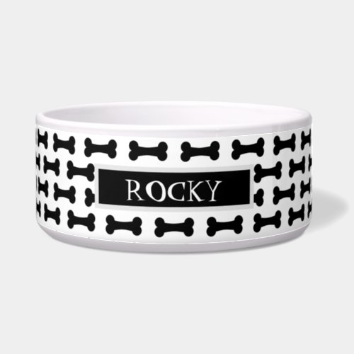 Cute Black And White Dog Bone Pattern Personalized Bowl