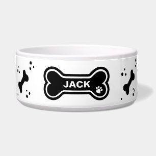 Cute Black and White Dog Bones Personalized Bowl