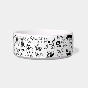 Cute Black and White Dog Drawings Pet Bowl