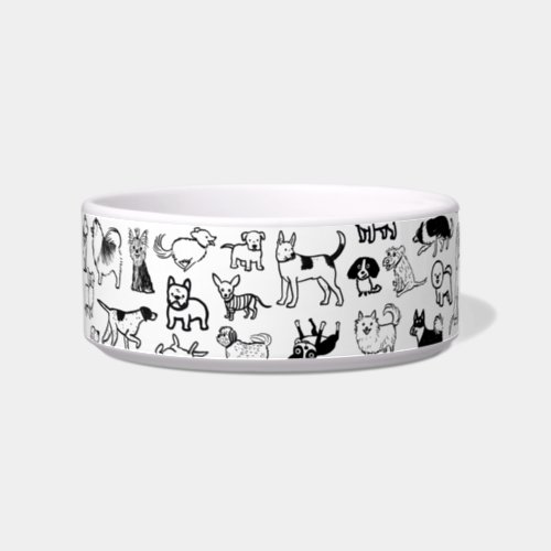 Cute Black and White Dog Drawings Pet Bowl