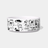 Cute Black and White Dog Drawings Pet Bowl | Zazzle