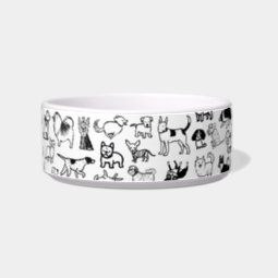 Cute Black and White Dog Drawings Pet Bowl | Zazzle