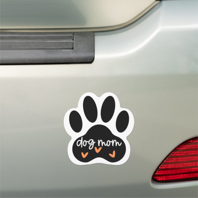 Cute black and white dog mom pawprint car magnet (In Situ)