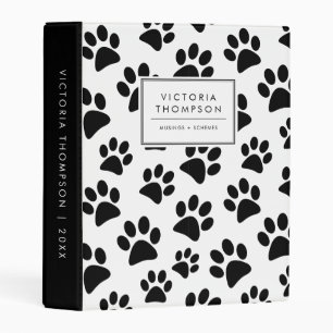 Cute Black and White Dog Paw Prints Pattern Mini Binder