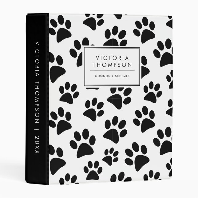 Cute Black and White Dog Paw Prints Pattern Mini Binder (Front/Spine)