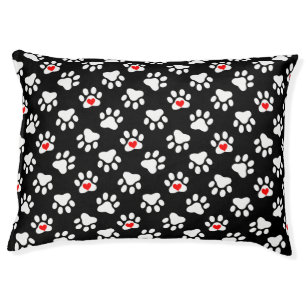 Cute Black and White Dog Paws With Hearts Pattern Pet Bed