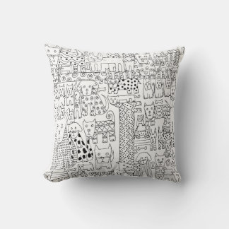 Cute Black and White Dogs And Puppies Pattern Throw Pillow