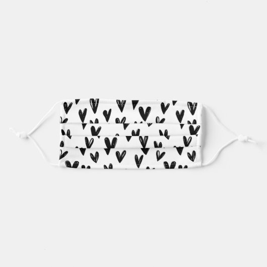 Cute Black And White Doodle Hearts Adult Cloth Face Mask (Front, Folded)