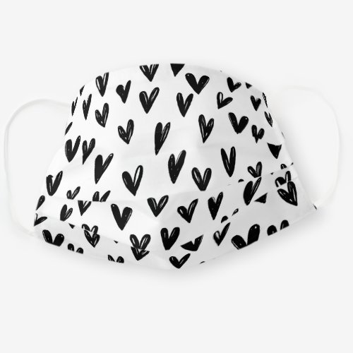 Cute Black And White Doodle Hearts Cloth Face Mask
