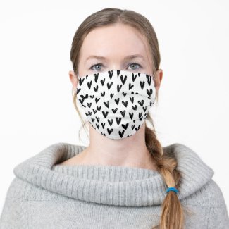 Cute Black And White Doodle Hearts Cloth Face Mask