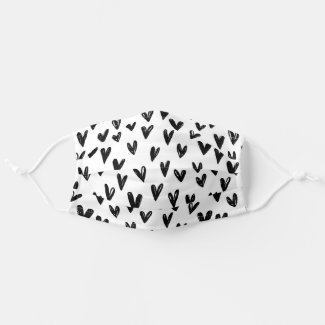 Cute Black And White Doodle Hearts Cloth Face Mask