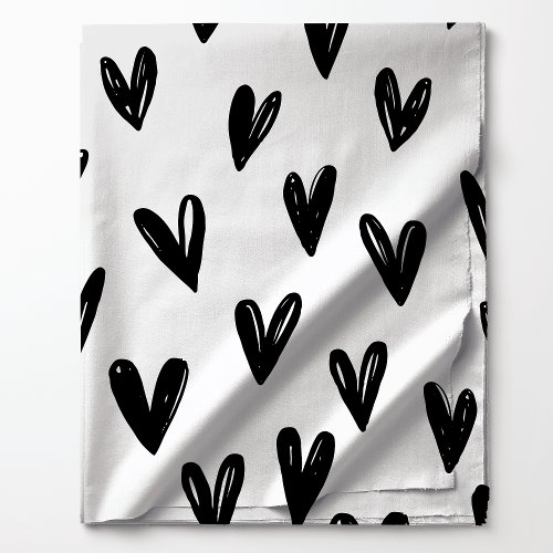 Cute Black And White Doodle Hearts Pattern Fabric