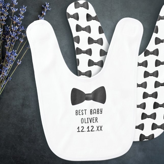 Cute Black and White Double Sided Bow Tie Bib (A cute double sided baby bib for your best baby. Just add your wedding date)
