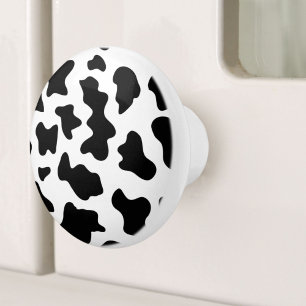 cute  black and white farm dairy cow print ceramic knob