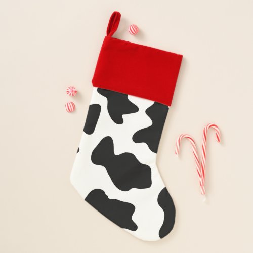 cute  black and white farm dairy cow print christmas stocking