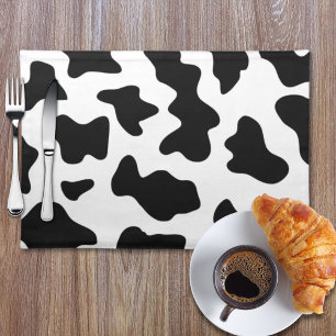 cute  black and white farm dairy cow print cloth placemat