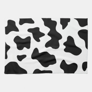 cute black and white farm dairy cow print kitchen towel