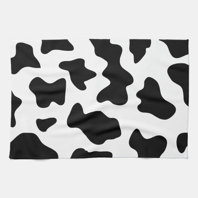 cute  black and white farm dairy cow print kitchen towel (Horizontal)