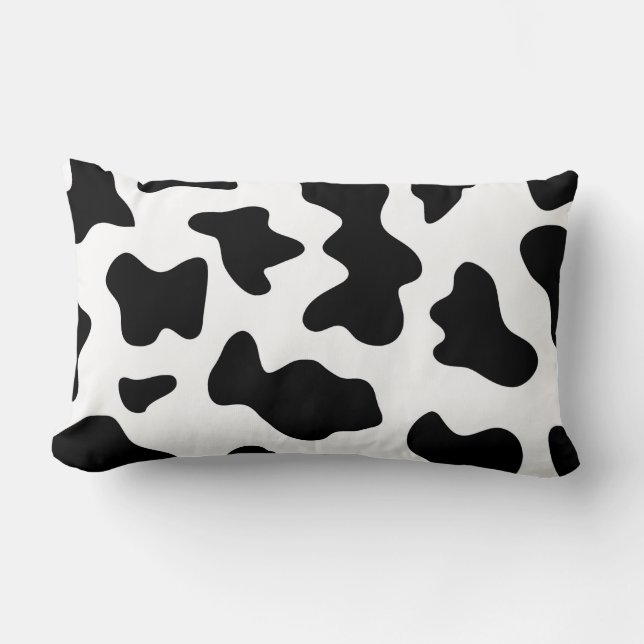 cute  black and white farm dairy cow print lumbar pillow (Front)