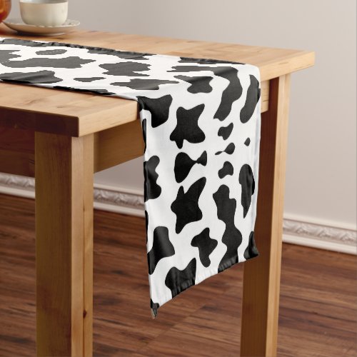 cute  black and white farm dairy cow print medium table runner