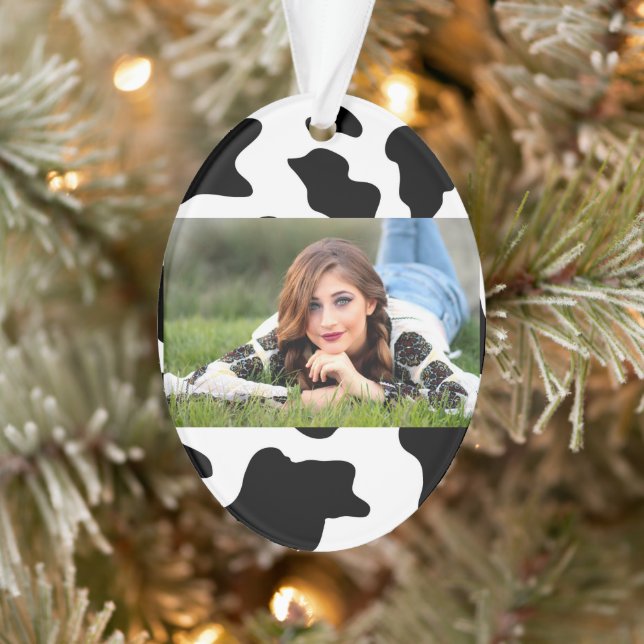 cute  black and white farm dairy cow print ornament (Tree)