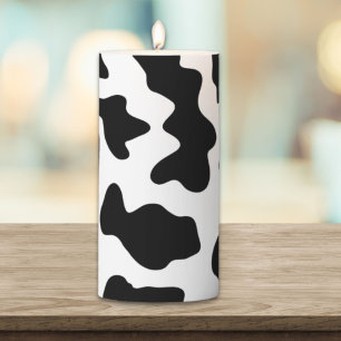 cute black and white farm dairy cow print pillar candle