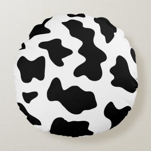 cute  black and white farm dairy cow print round pillow