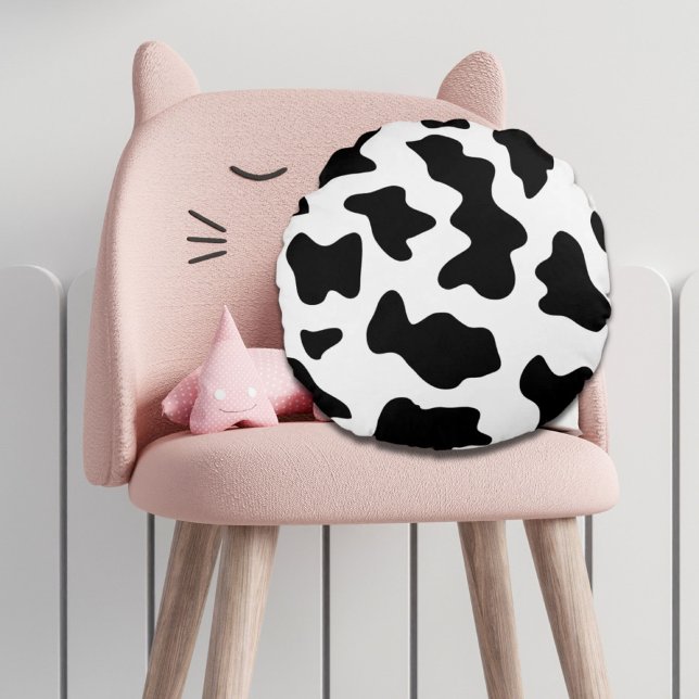 cute  black and white farm dairy cow print round pillow (cute black and white farm dairy cow print round pillow)