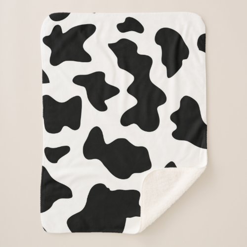 cute  black and white farm dairy cow print sherpa blanket