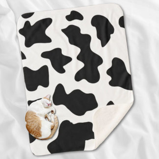 cute black and white farm dairy cow print sherpa blanket