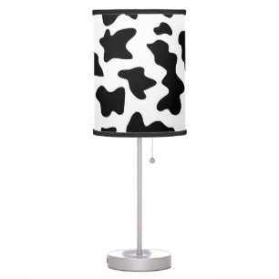 cute black and white farm dairy cow print table lamp