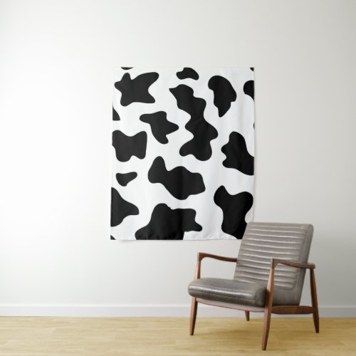 cute  black and white farm dairy cow print tapestry
